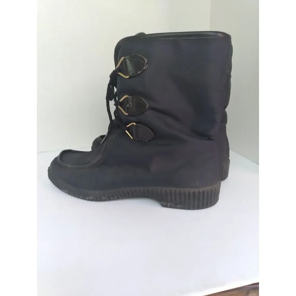 Winter Snow Boots Black Nylon Lace‎ Up Warm Ankle Boots